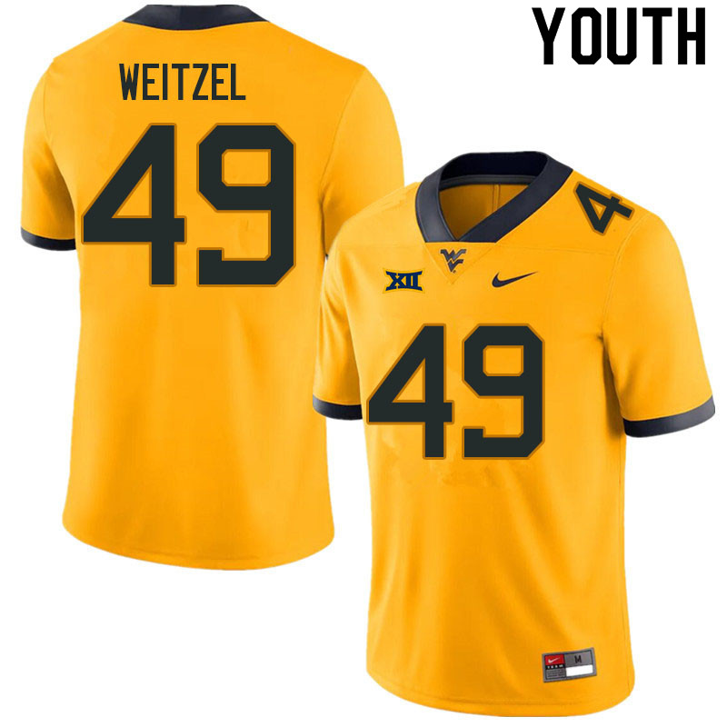 Youth #49 Trace Weitzel West Virginia Mountaineers College Football Jerseys Sale-Gold
